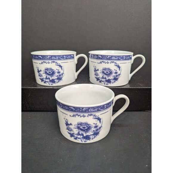 Formalities by Baum Bros Blue Rose Collection Flat Coffee Cup 6 Oz Lot of 3 - Picture 1 of 8